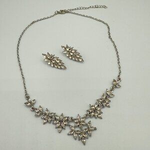 Elegant Silver Floral Necklace and Earring Set